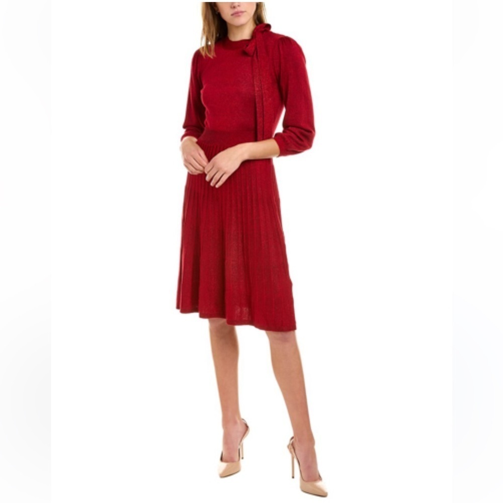Nanette Lepore Red Sparkle Gabriella Fit & Flare Sweater Dress Large